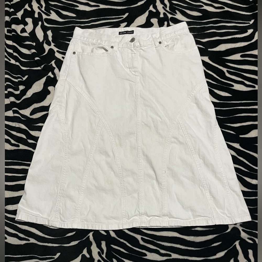 90s y2k White denim midi skirt